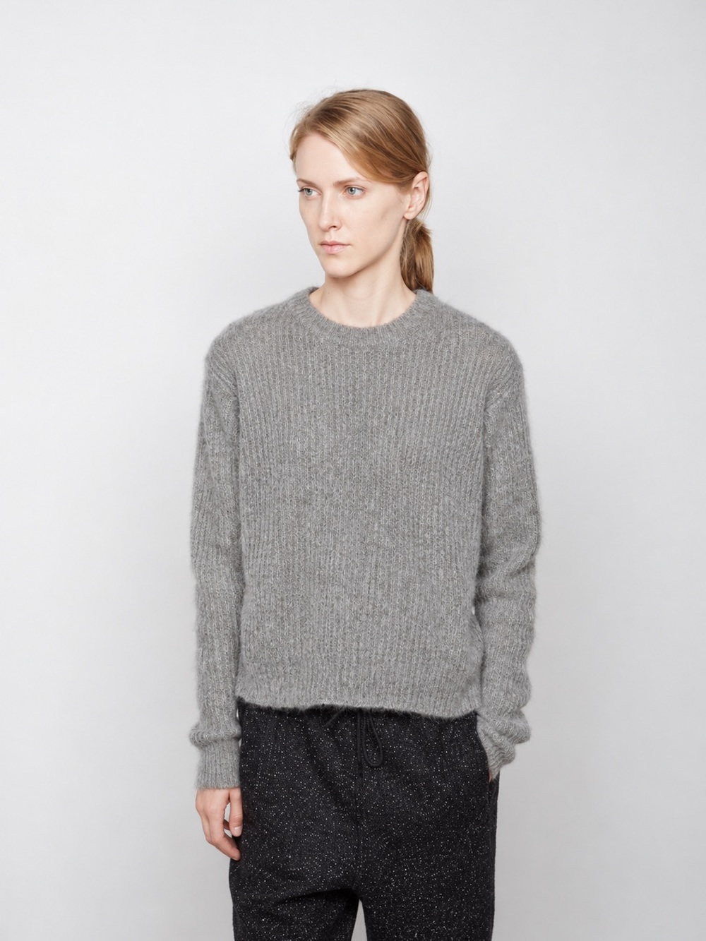 T by Alexander Wang $350 Grey Ribbed Mohair Pullover Sweater